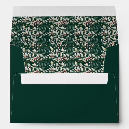 Red Holly Berries and Foliage on Dark Green Envelope