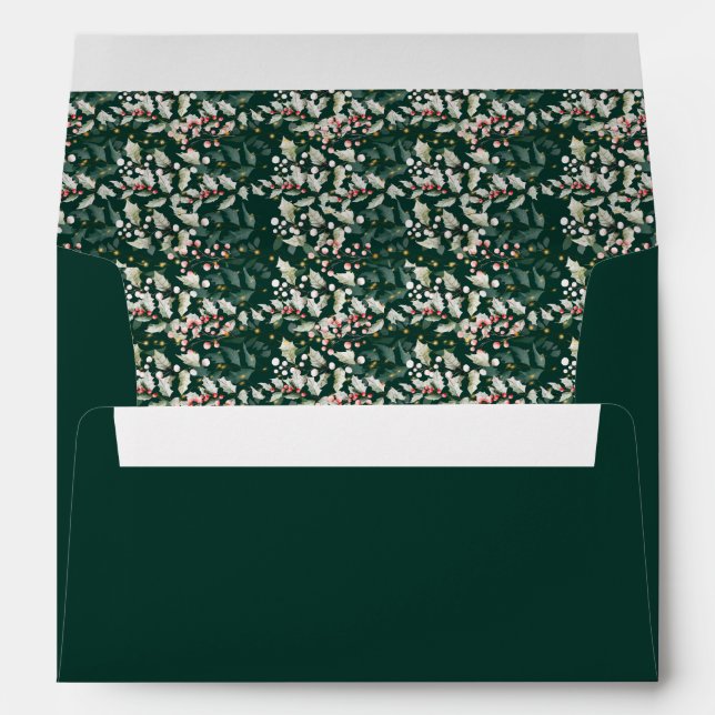 Red Holly Berries and Foliage on Dark Green Envelope (Back (Bottom))