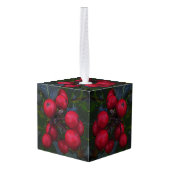 Red Holly Berries Christmas Season Cube Ornament (Back Angled)