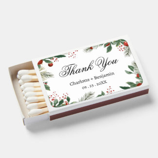 Red Holly Berries & Green Leaves Christmas Wedding Matchboxes