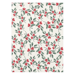 Red Holly berries Green mistletoe leaves Tablecloth