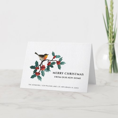 Red Holly Berries New Home Merry Christmas Floral Holiday Card