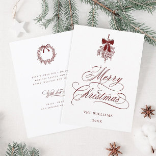 Red Holly Berry Bouquet Romantic Christmas Flat Holiday Card