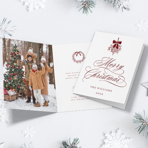 Red Holly Berry Bouquet Romantic Christmas Photo Holiday Card