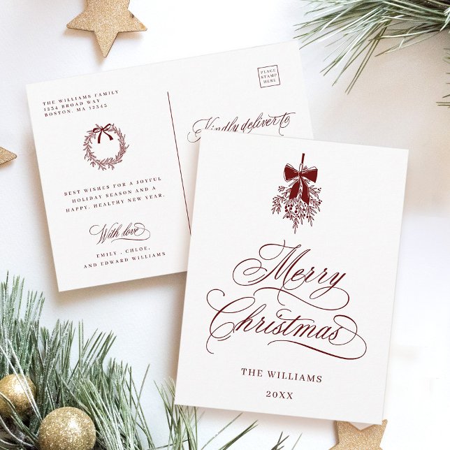 Red Holly Berry Bouquet Romantic Merry Christmas Postcard (Front & Back)