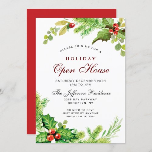 Red Holly Berry Christmas Holiday Open House Invitation
