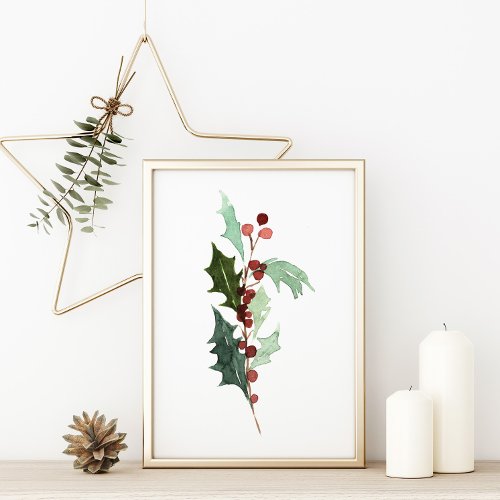 Red Holly Berry Christmas Poster