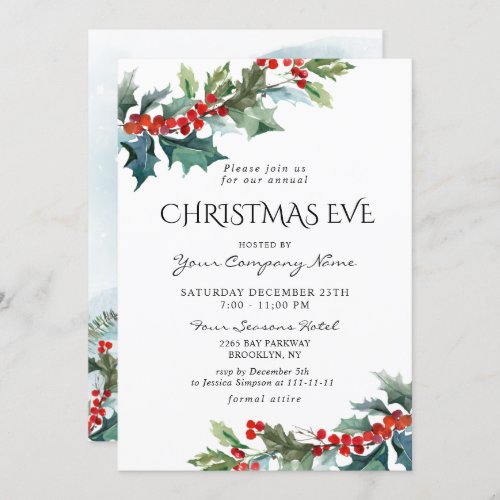 Red Holly Berry CORPORATE Christmas Holiday EVE Invitation