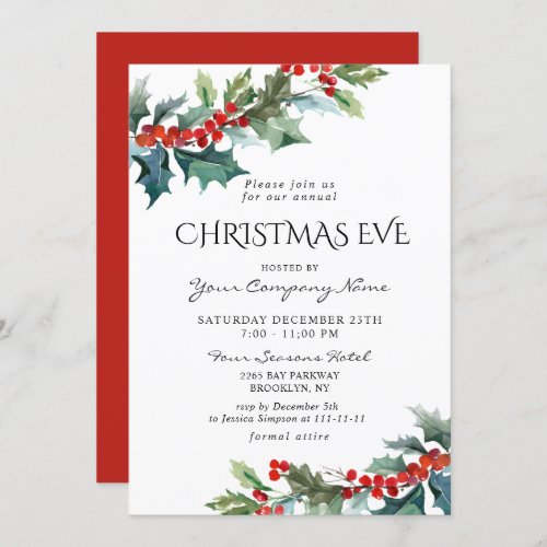 Red Holly Berry CORPORATE Christmas Holiday EVE Invitation