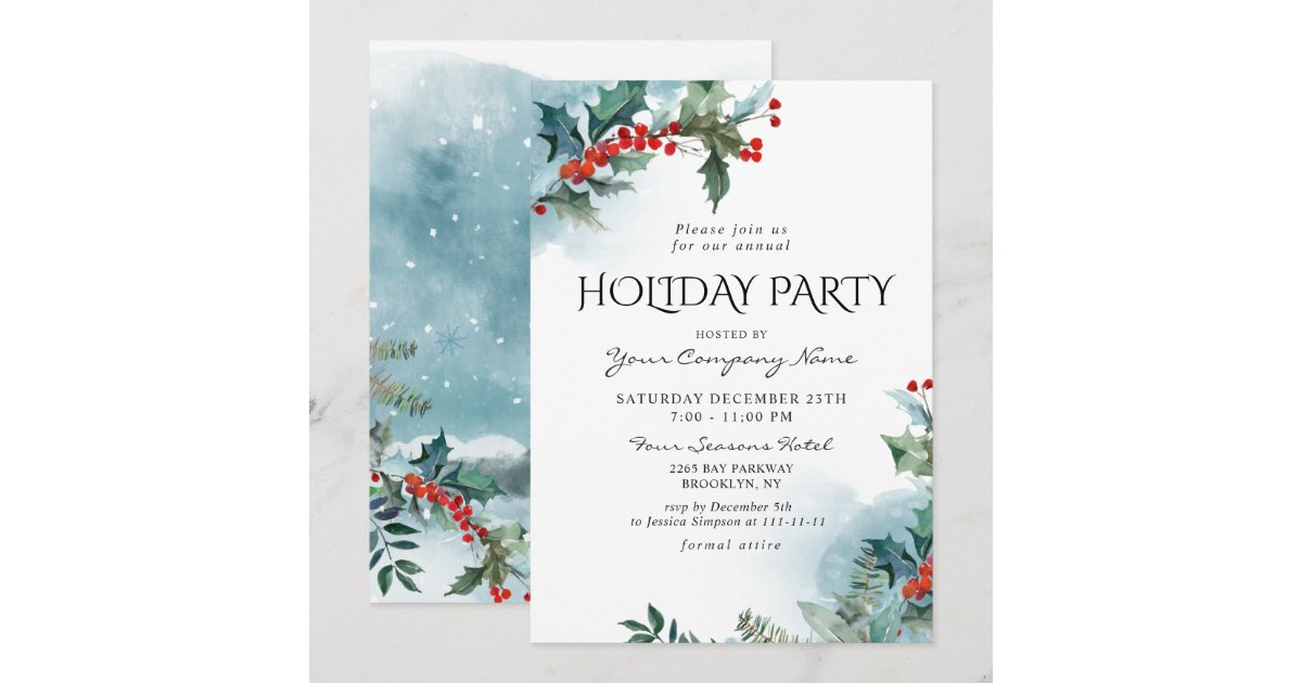 Red Holly Berry CORPORATE Christmas Holiday Party Invitation | Zazzle