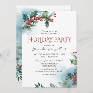 Red Holly Berry CORPORATE Christmas Holiday Party Invitation