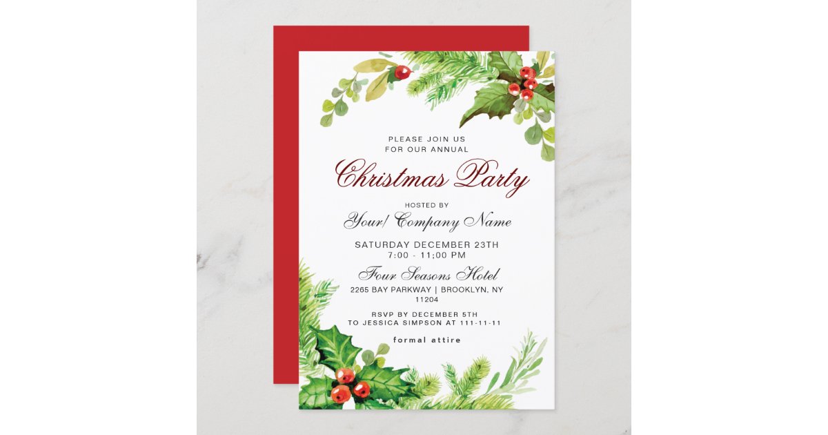 Red Holly Berry CORPORATE Christmas Holiday Party Invitation | Zazzle