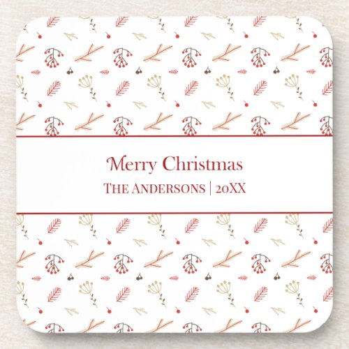 Red Holly Berry Merry Christmas Beverage Coaster