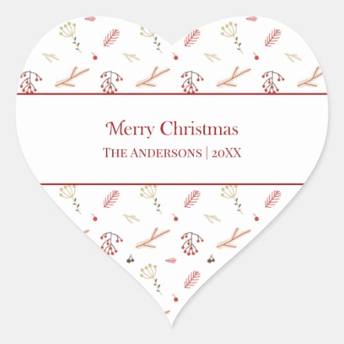 Red Holly Berry Merry Christmas Gift  Heart Sticker