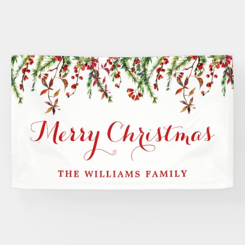 Red Holly Berry Wreath Watercolor Christmas Party Banner