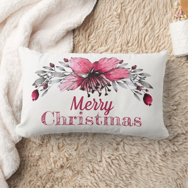 Red Holly Christmas Lumbar Pillow (Blanket)