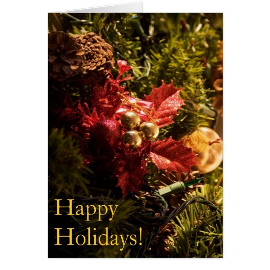 Red Holly Decorated Christmas Tree Card