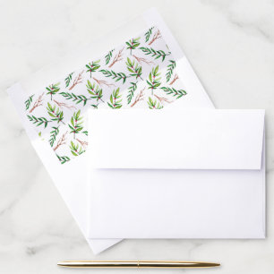Red Holly Leaves Watercolor Christmas Holiday Envelope Liner