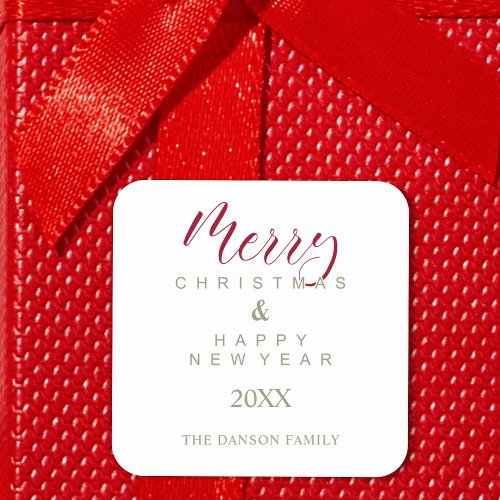 Red Holly Minimalist Chic Christmas Happy New Year Square Sticker