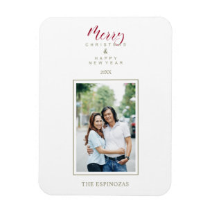 Red Holly Minimalist Chic Christmas Photo Family Magnet