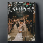 Red Holly Snowflakes 1st Christmas Wedding Photo Plaque<br><div class="desc">Beautiful snowflake themed First Christmas As Mr & Mrs Last Name photo plaque printed with your photo covering the plaque,  pretty white snowflakes,  red holly berries with green leaves,  and your name and the year.</div>