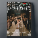 Red Holly Snowflakes 1st Christmas Wedding Photo Plaque<br><div class="desc">Beautiful snowflake themed First Christmas As Mr & Mrs Last Name photo plaque printed with your photo covering the plaque,  pretty white snowflakes,  red holly berries with green leaves,  and your name and the year.</div>