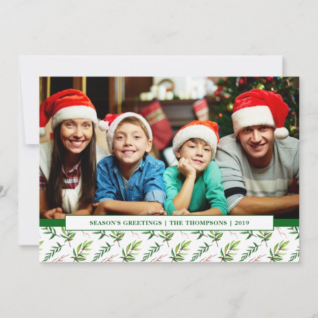 Red Holly Watercolor Merry Christmas Family Photo Holiday Card (Front)