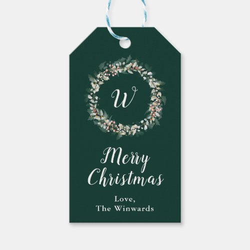 Red Holly Wreath Merry Christmas Gift Tags