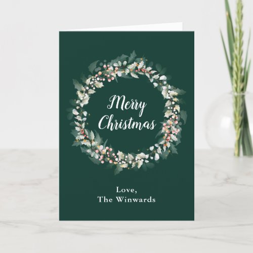 Red Holly Wreath Merry Christmas Holiday Card