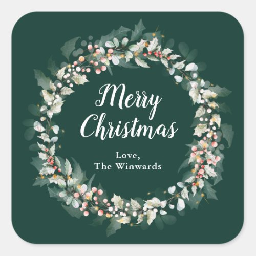 Red Holly Wreath Merry Christmas Square Sticker
