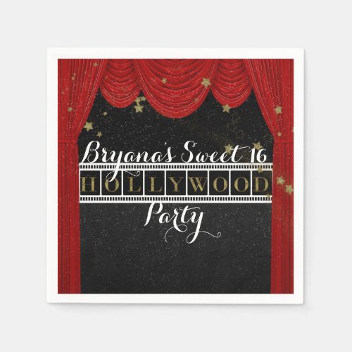 Red HOLLYWOOD Curtains  Gold Party Custom Napkins