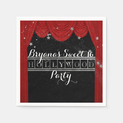 Red HOLLYWOOD Curtains  Silver Party Custom Napkins