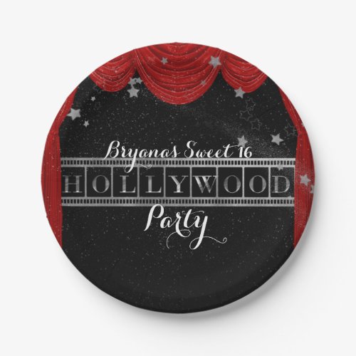 Red HOLLYWOOD Curtains  Silver Party Custom Paper Plates