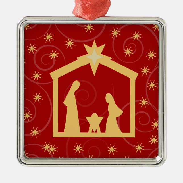 Red Holy Night Nativity Christmas Ornament (Front)