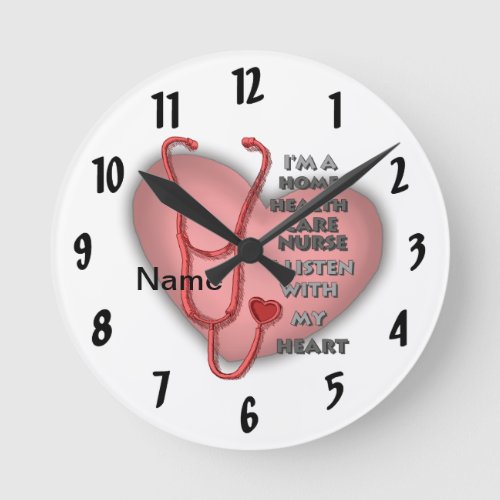Red Home Health Care Nurse custom name Round Clock