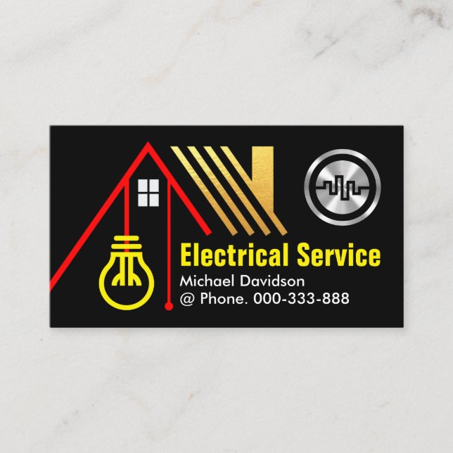 Red Home Power Line Electrical Business Card (Front)