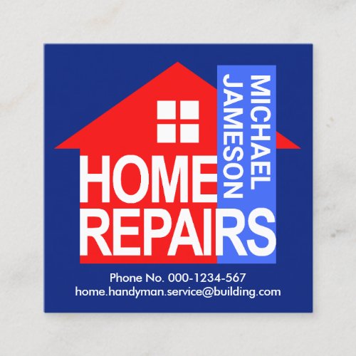 Red Home Repairs Building Handyman Square Business Card