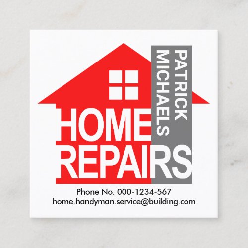 Red Home Repairs Building Square Business Card
