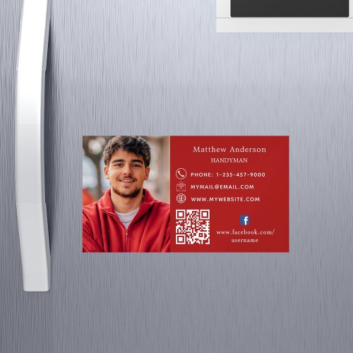 Red home repairs photo QR code handyman Business Card Magnet