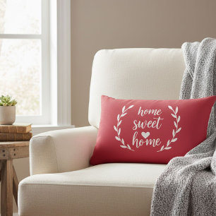 Red Home Sweet Home Heart Wreath Lumbar Pillow