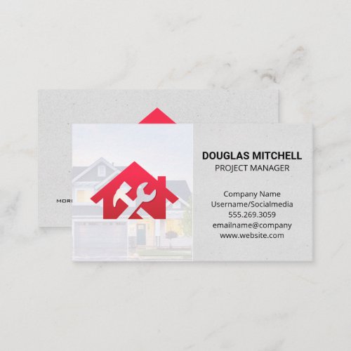 Red Home Wrench Hammer Icon  Home Repairs Business Card