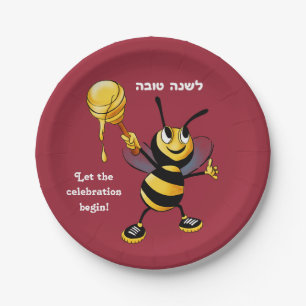 Red Honey Bee Rosh HaShana Paper Plates
