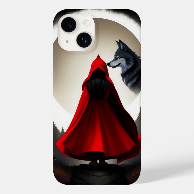 Red Hooded Figure Facing Majestic Wolf Case-Mate iPhone Case (Back)