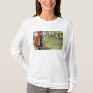 Red Hooded Girl Handing Eggs to Rabbits T-Shirt