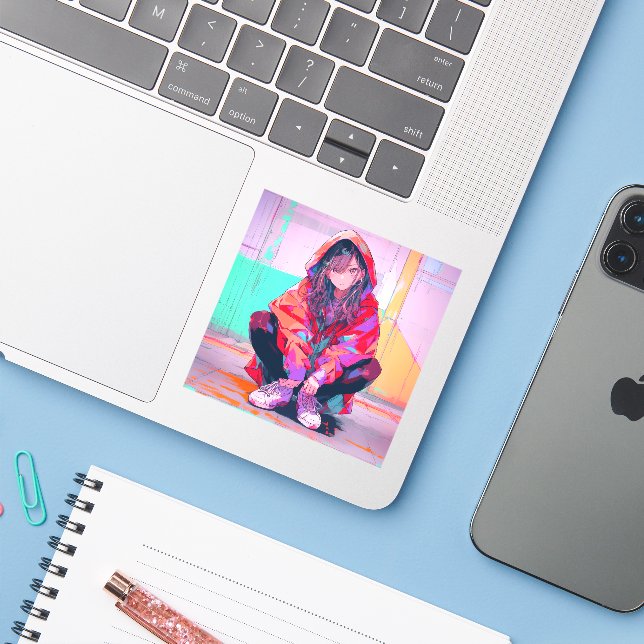 Red Hoodie JK Seal seal|Sushi Musume GenerativeAI Sticker (Laptop w/ iPhone)