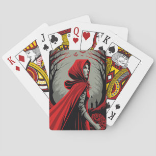 Red hoody wolf girl poker cards