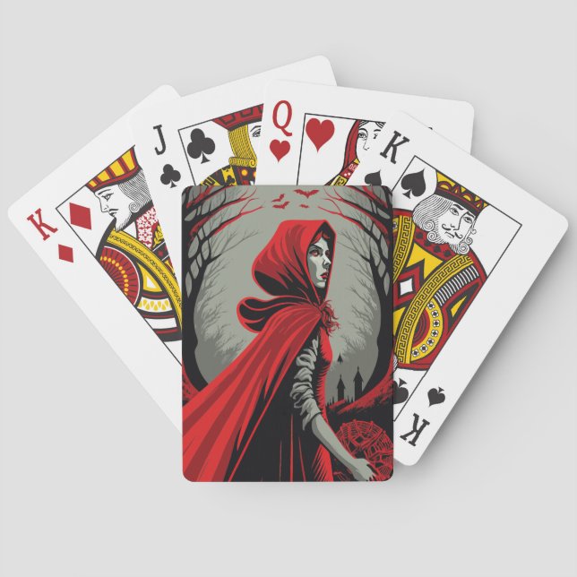 Red hoody wolf girl  poker cards (Back)