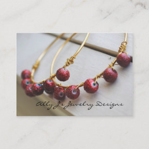 Red Hoop Earrings Business Cards