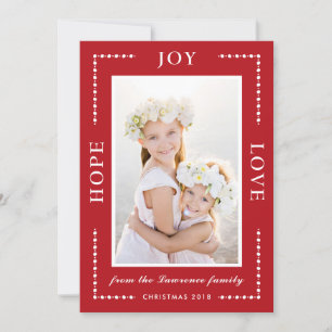 Red Hope Joy Love Modern Christmas Photo Holiday Card