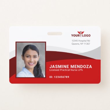 Red Horizontal Template Logo Employee Name ID Badge